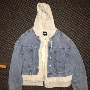 fashion nova double layered denim jacket hoodie